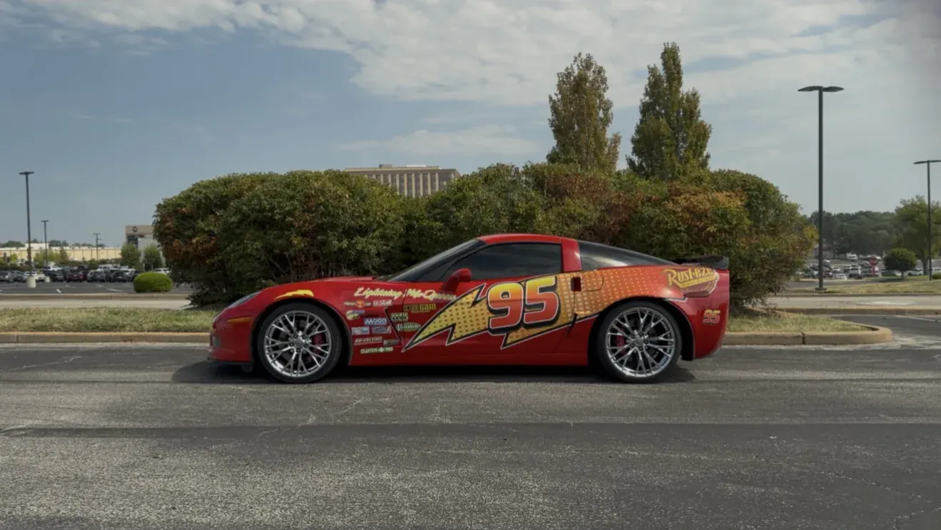 Corvette in a Lightning McQueen wrap