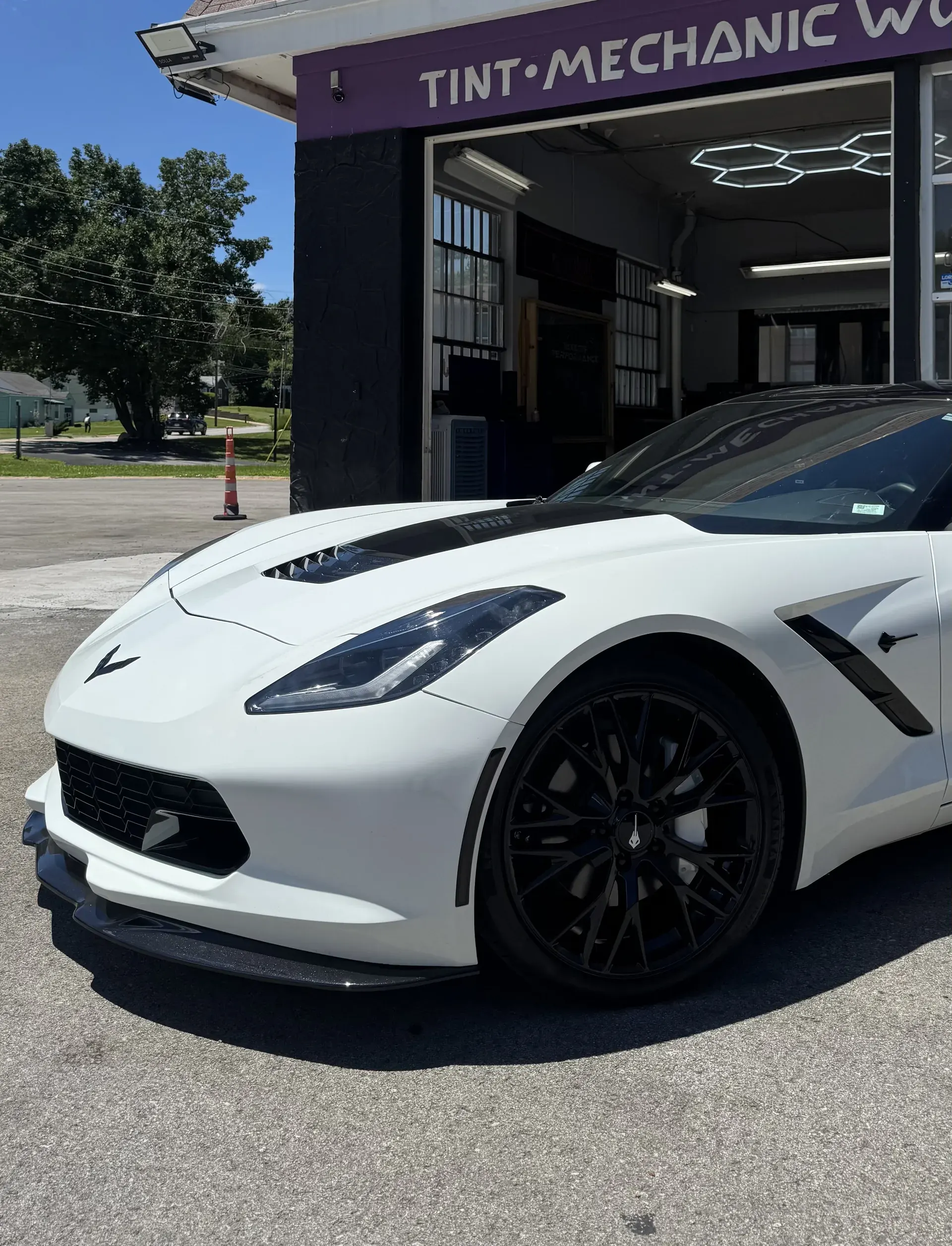 White Corvette with painted calipers