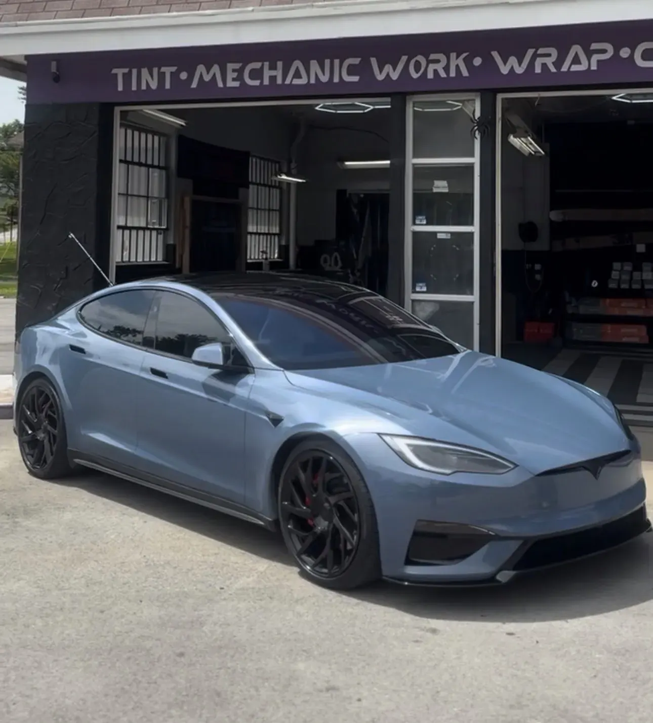 Tesla with powder coated wheels